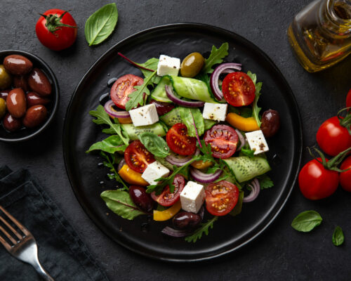 Fresh,Greek,Salad,With,Tomato,,Cucumber,,Bel,Pepper,,,Olives